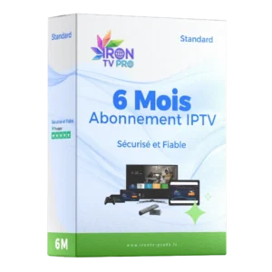 Boîte Abonnement IPTV 6 Mois Iron TV Pro Officiel, service IPTV fiable et sécurisé en HD/4K, compatible avec Smart TV, Android, iOS et Box IPTV.