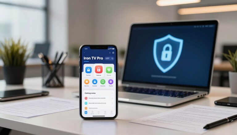 Iron TV Pro APK affiché sur smartphone avec interface sécurisée IPTVIron TV Pro APK affiché sur smartphone avec interface sécurisée IPTV