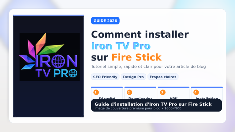 Bannière de blog Iron TV Pro montrant comment installer Iron TV Pro sur Fire Stick avec un guide 2026 étape par étape.