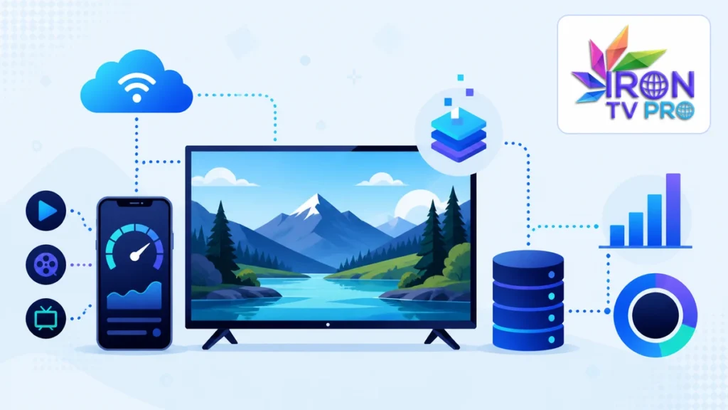 Consommation IPTV avec téléviseur, smartphone, données et graphique