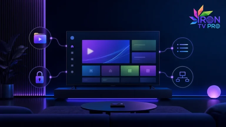 Glossaire IPTV avec télévision, playlist, identifiants et réseau Iron TV Pro