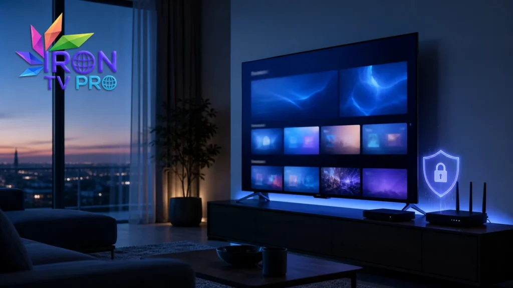 Iron TV Pro securite avec bouclier, mot de passe et réseau protégé