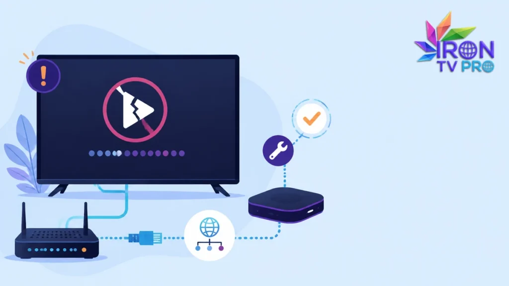 Playback error IPTV avec téléviseur, lecteur, box et diagnostic réseau