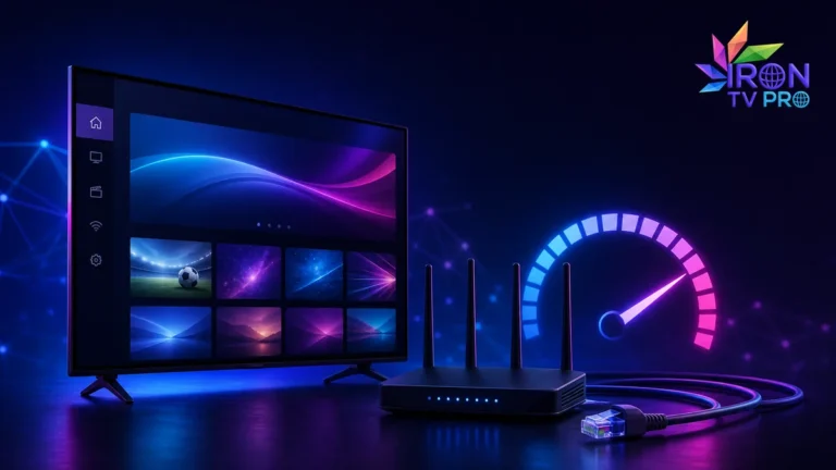 test debit avant IPTV avec téléviseur routeur et indicateur de vitesse